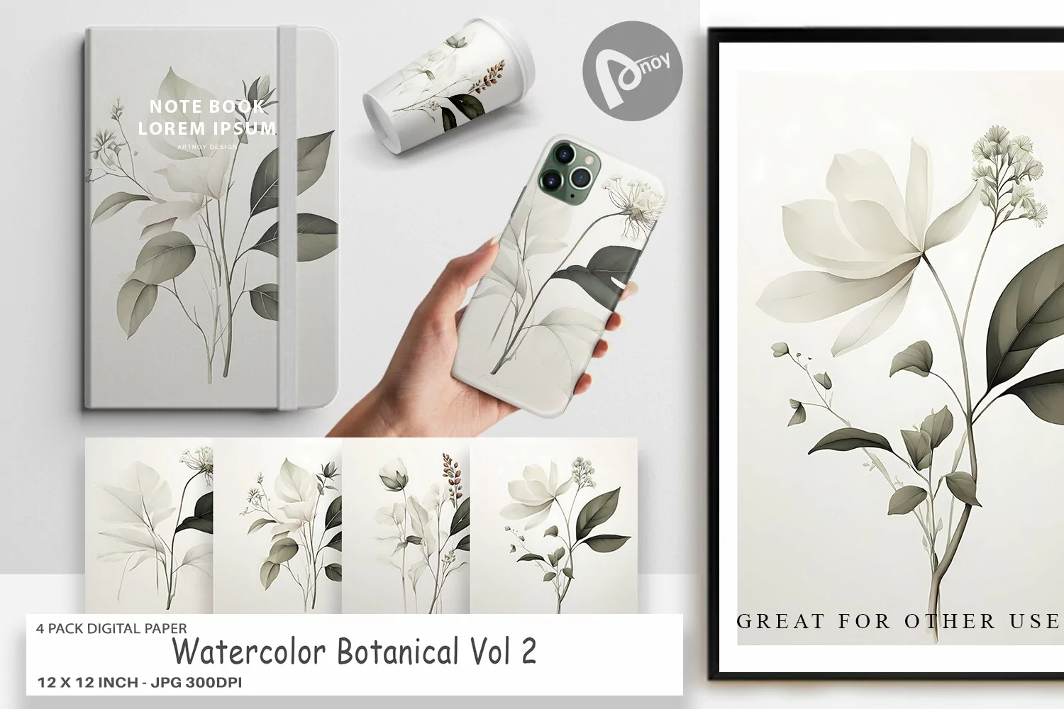 Digital Paper Watercolor Botanical product image 1