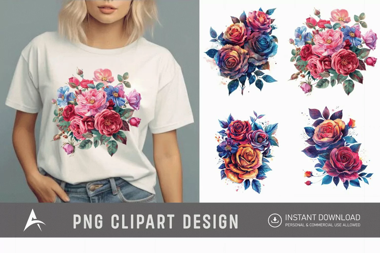 Bouquet Cosmic Rose Flowers Clipart product image 1