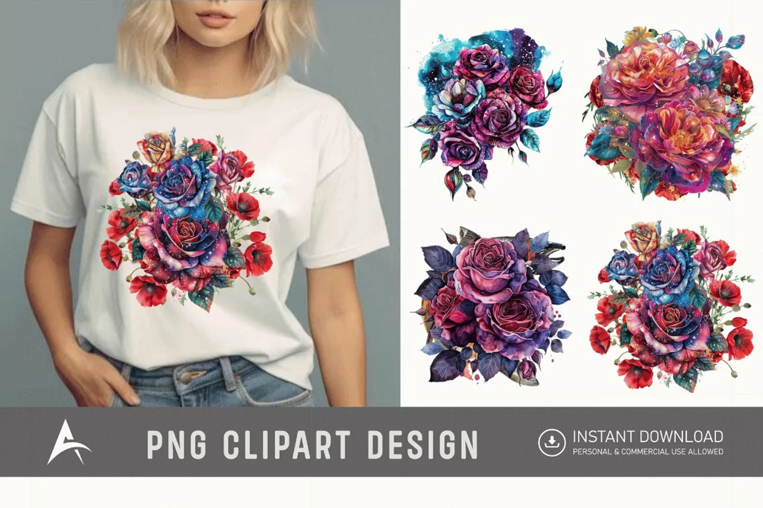 Bouquet Cosmic Rose Flowers Clipart product image 1