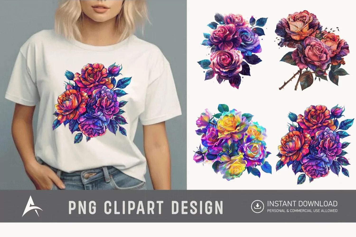 Bouquet Cosmic Rose Flowers Clipart product image 1