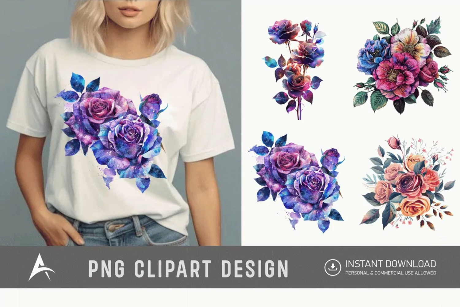 Bouquet Cosmic Rose Flowers Clipart product image 1