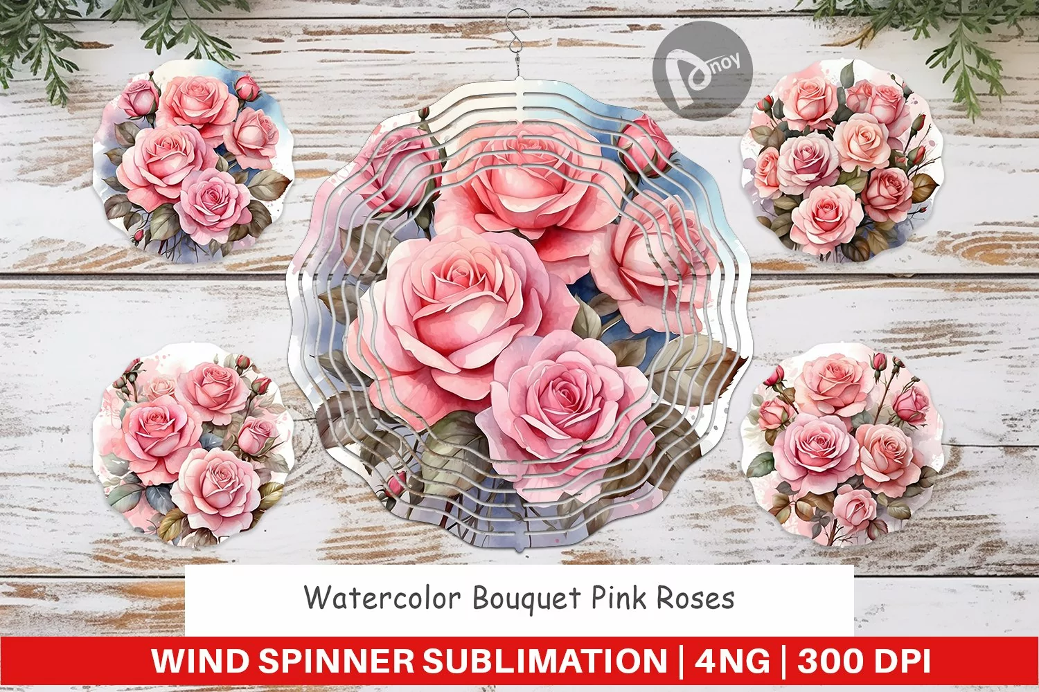 Wind Spinner Watercolor Bouquet Pink Roses product image 1
