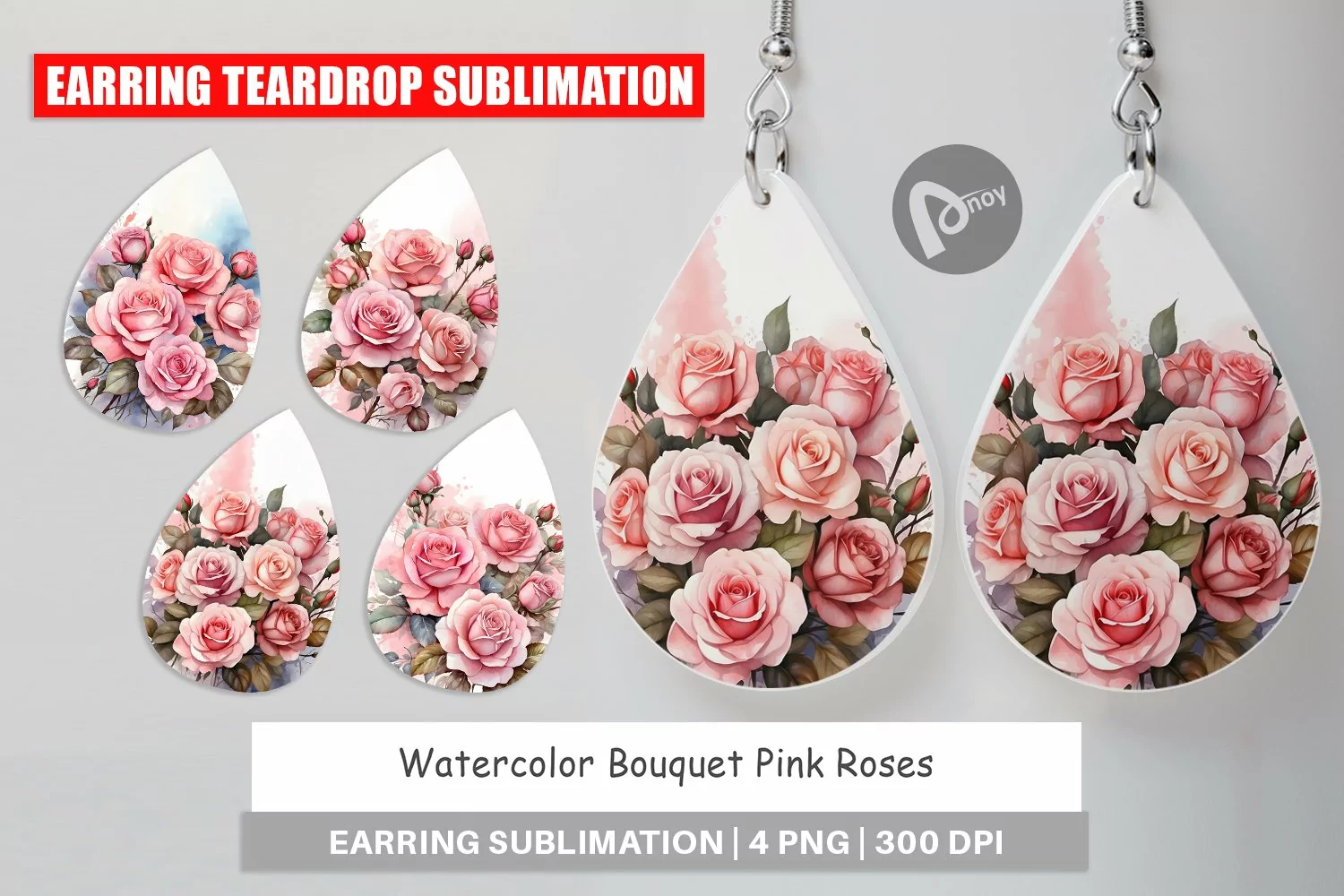 Earring Teardrop Watercolor Bouquet Pink Roses product image 1