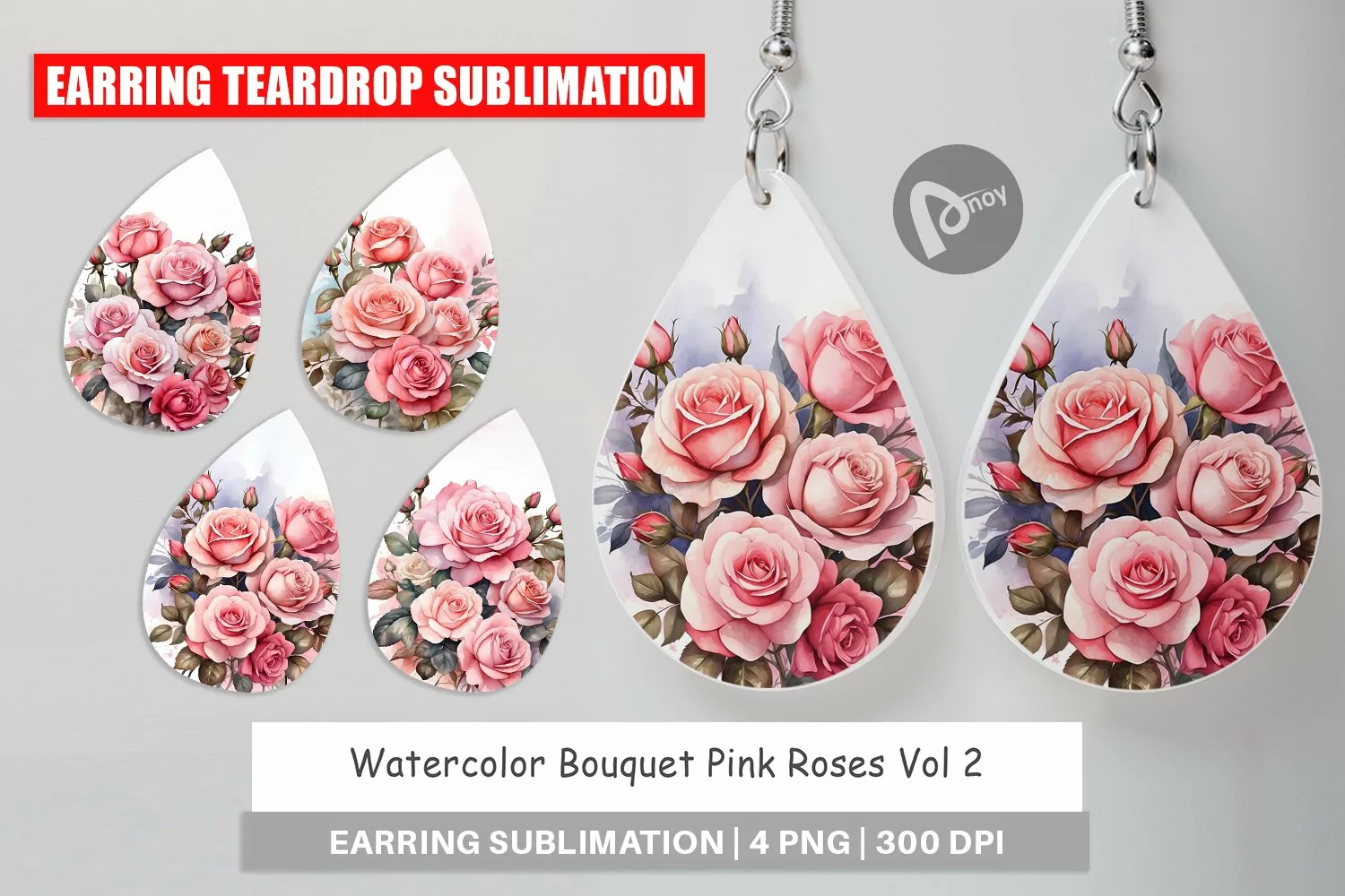 Earring Teardrop Watercolor Bouquet Pink Roses product image 1