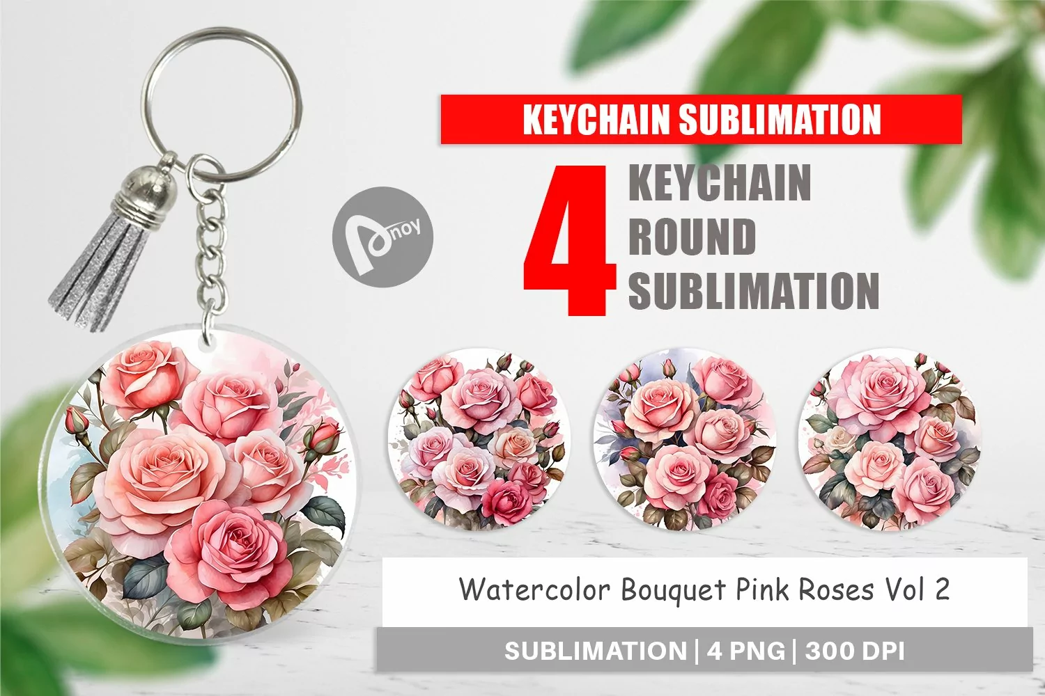 Keychain Watercolor Bouquet Pink Roses product image 1
