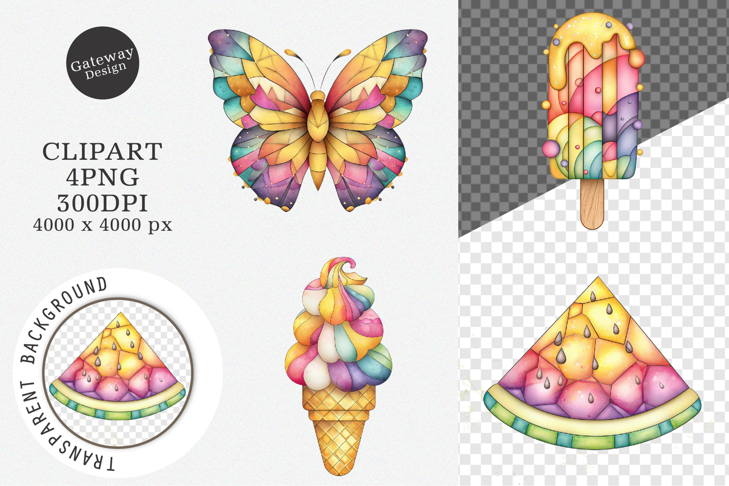 Watercolor Bright Summer Clipart, Summer PNG product image 1