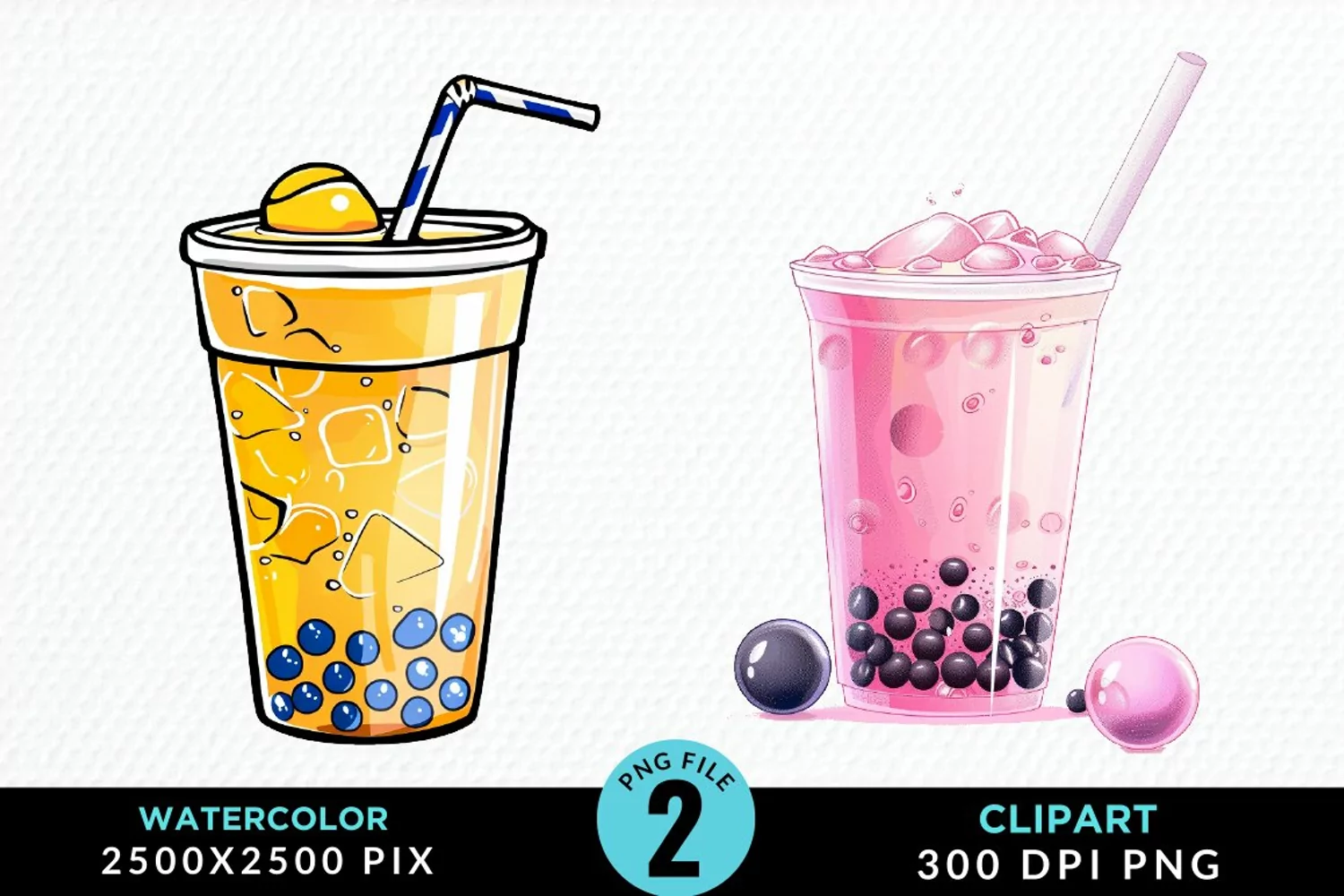 Watercolor Bubble Tea Artwork Clipart product image 1