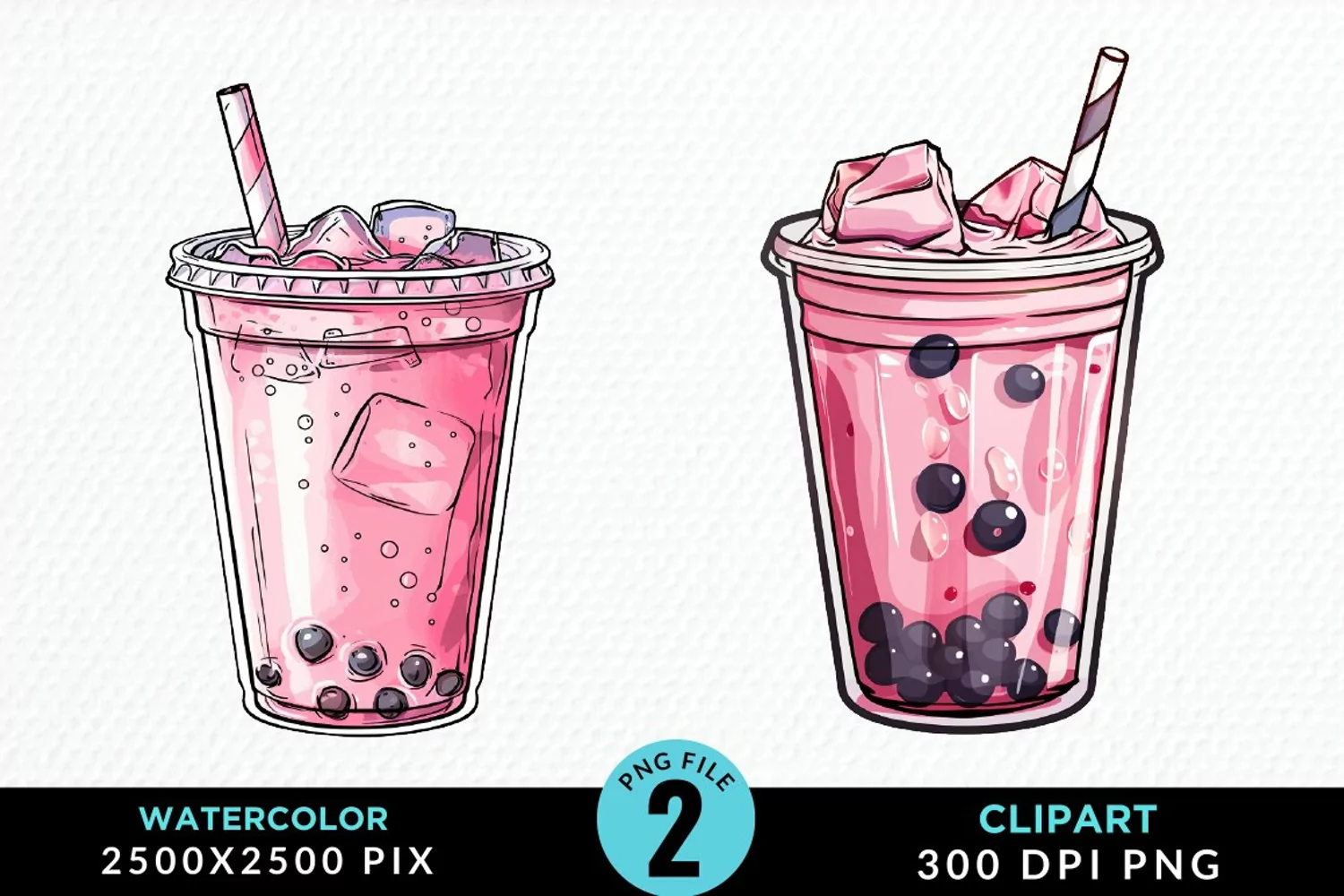 Watercolor Bubble Tea Artwork Clipart product image 1