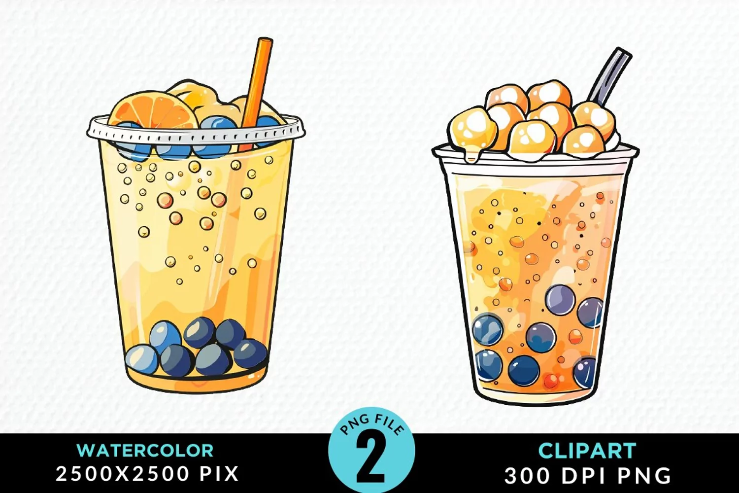 Watercolor Bubble Tea Artwork Clipart product image 1