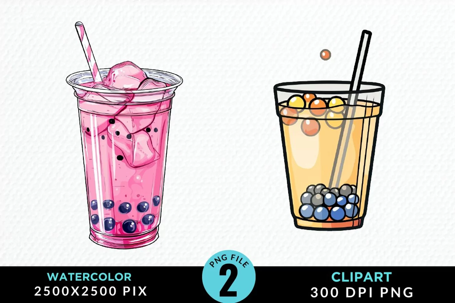 Watercolor Bubble Tea Artwork Clipart product image 1