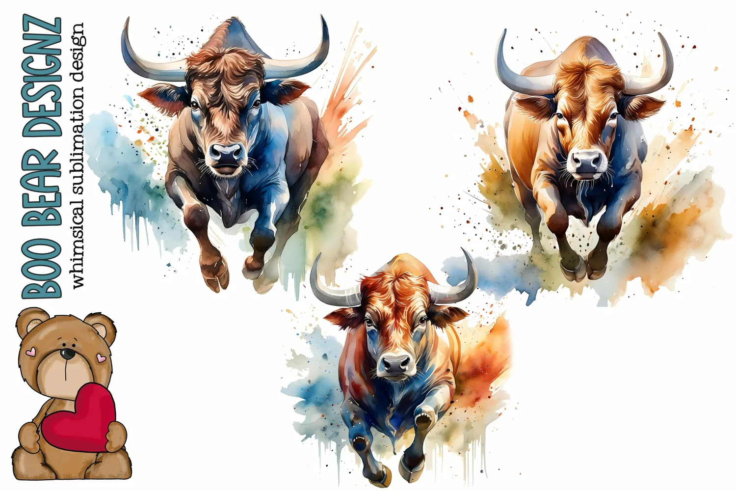 Watercolor Bull Clipart product image 1