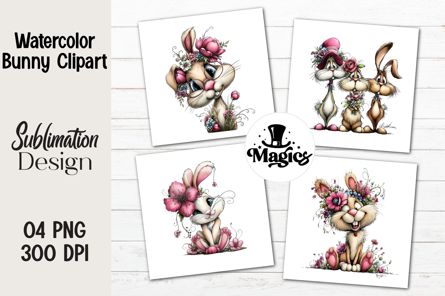 Watercolor Bunny Clipart, Easter Sublimation PNG product image 1