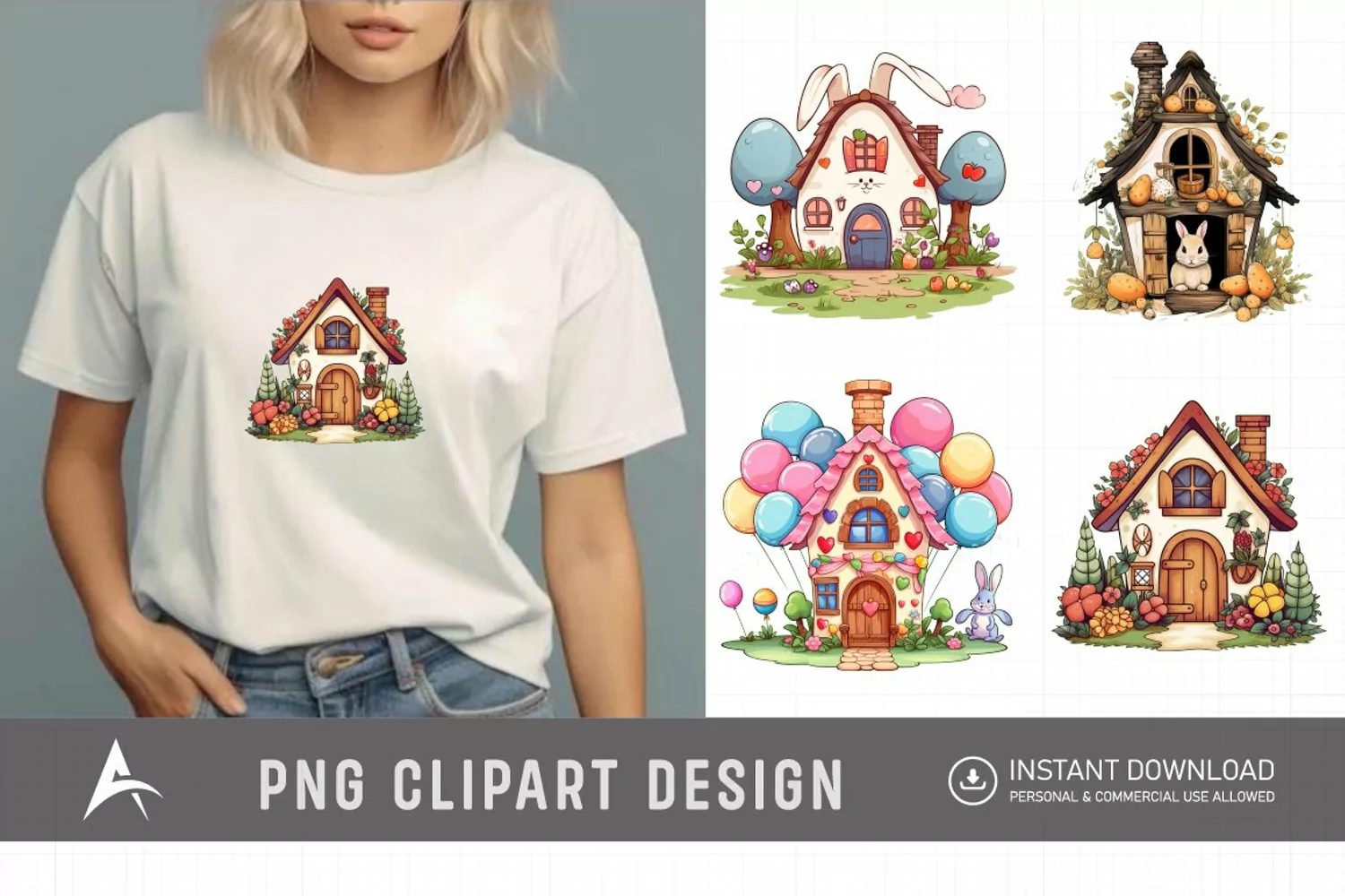 Watercolor Bunny House Clipart product image 1