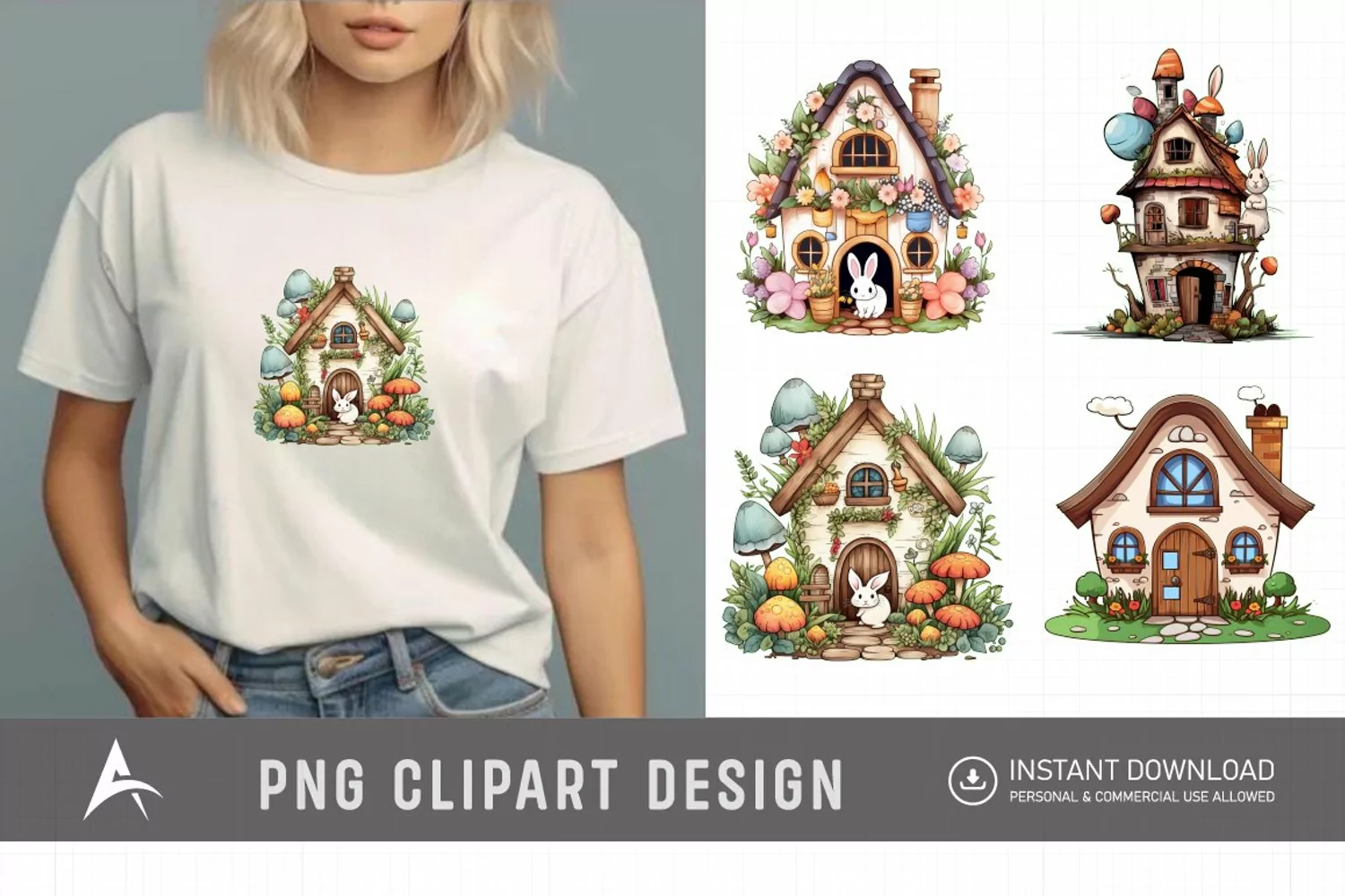 Watercolor Bunny House Clipart product image 1