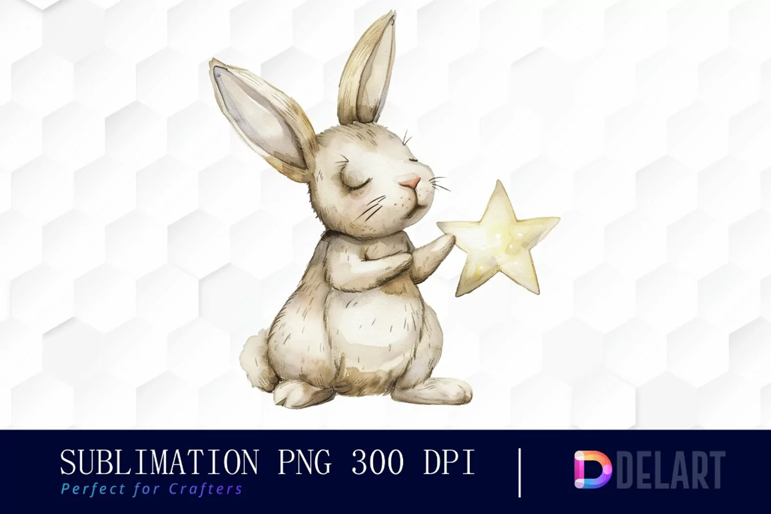 Bunny With Star Watercolor Clipart product image 1