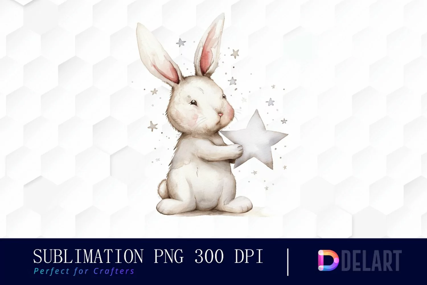 Bunny With Star Watercolor Clipart product image 1