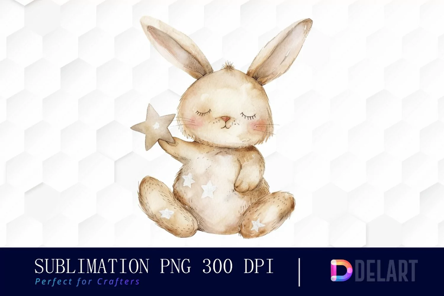 Bunny With Star Watercolor Clipart product image 1