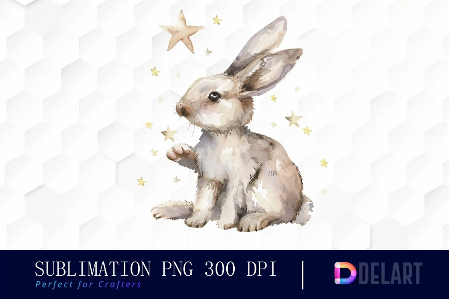 Bunny With Star Watercolor Clipart product image 1