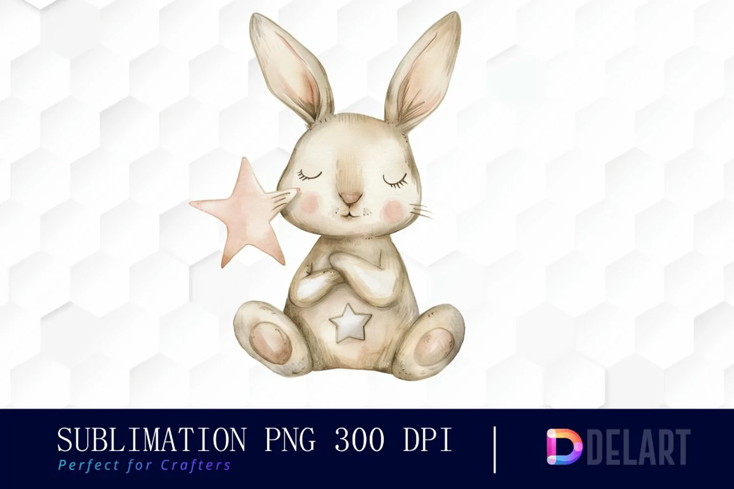 Bunny With Star Watercolor Clipart product image 1