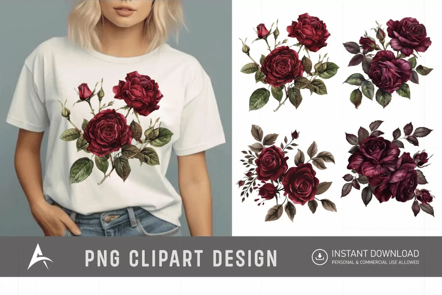 Watercolor Burgundy Roses Clipart product image 1