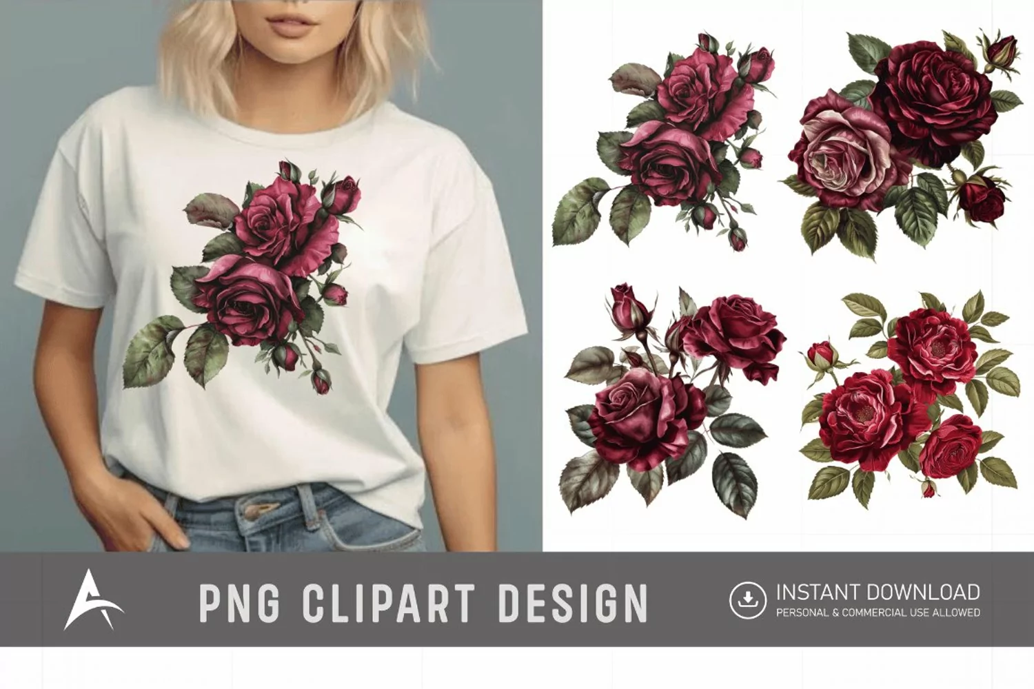 Watercolor Burgundy Roses Clipart product image 1