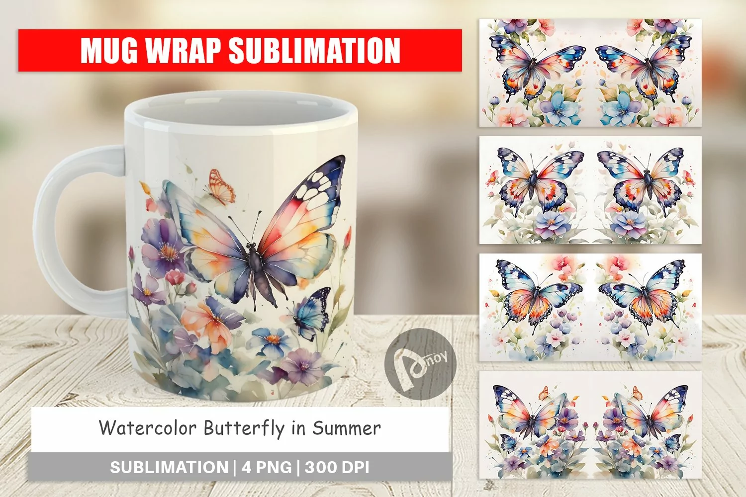 Mug Wrap Design Watercolor Butterfly product image 1