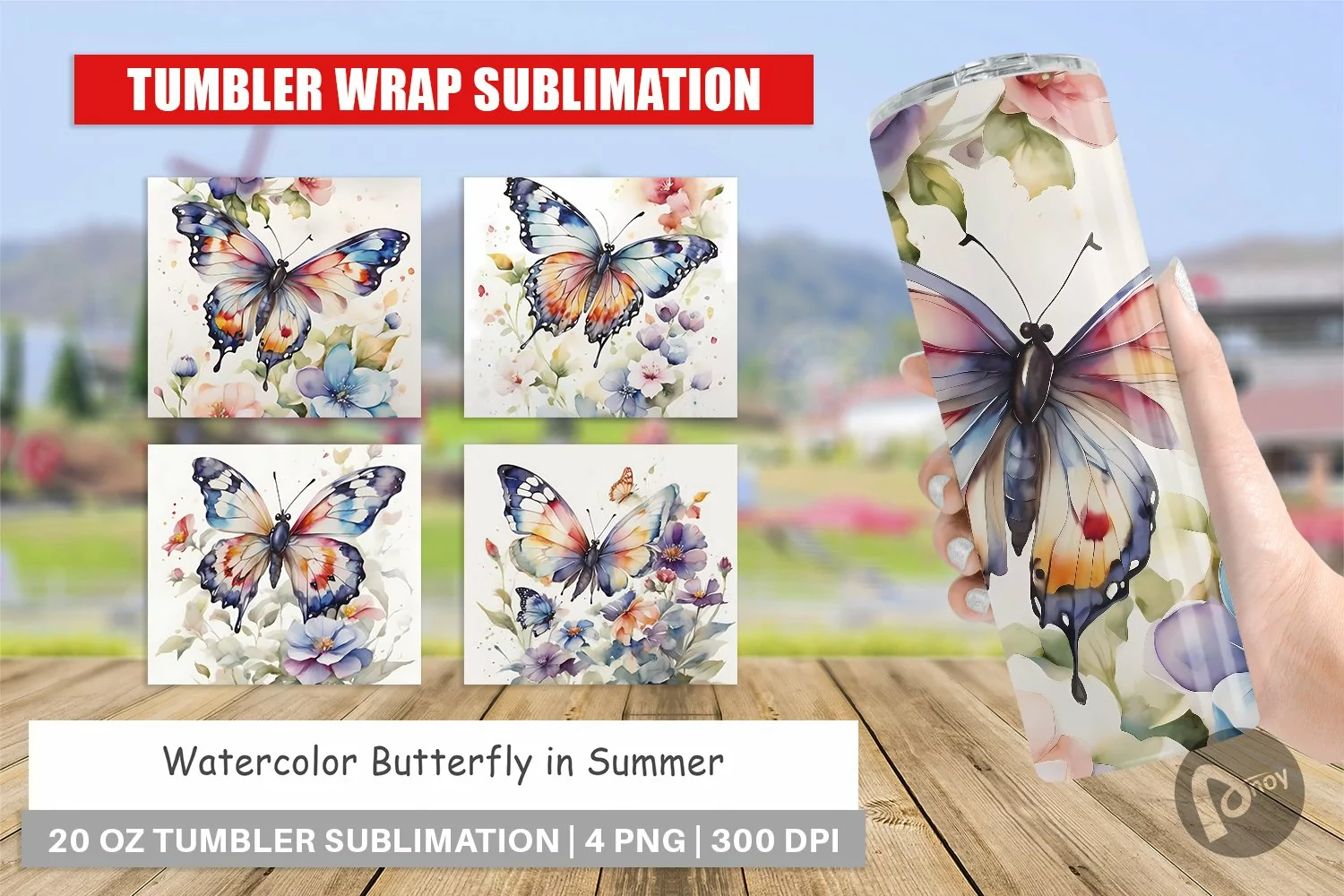 Tumbler Sublimation Wrap Watercolor Butterfly product image 1