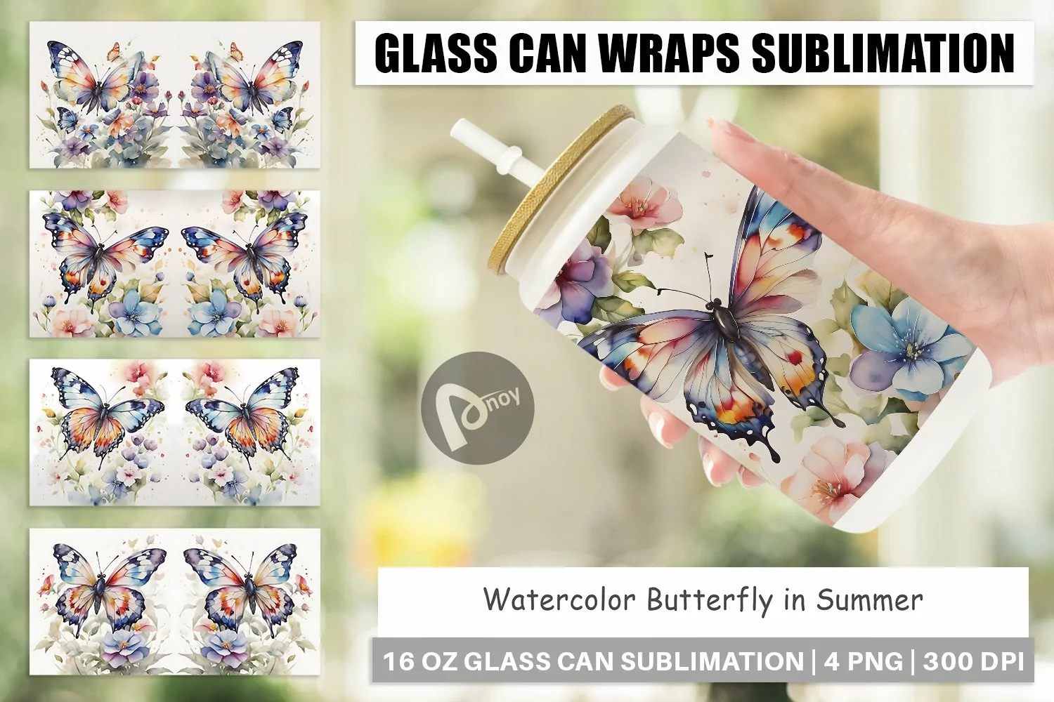 Glass Can Wraps Watercolor Butterfly product image 1