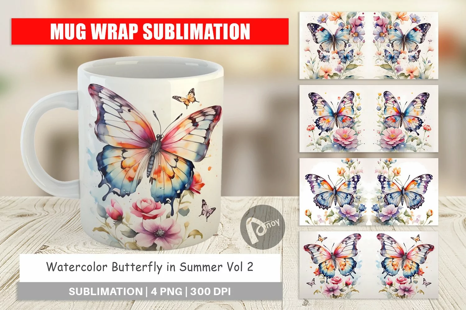 Mug Wrap Design Watercolor Butterfly product image 1