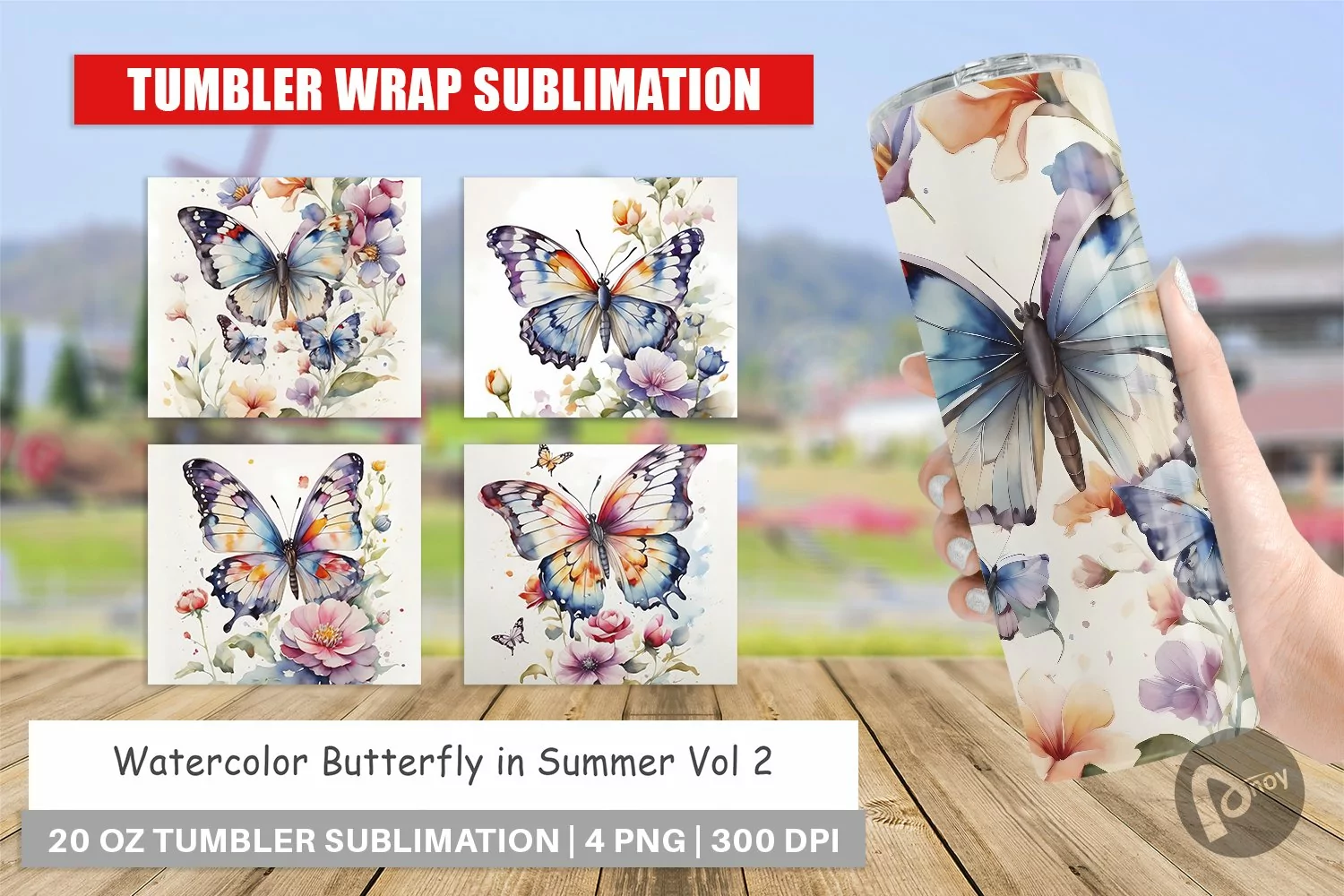 Tumbler Sublimation Wrap Watercolor Butterfly product image 1