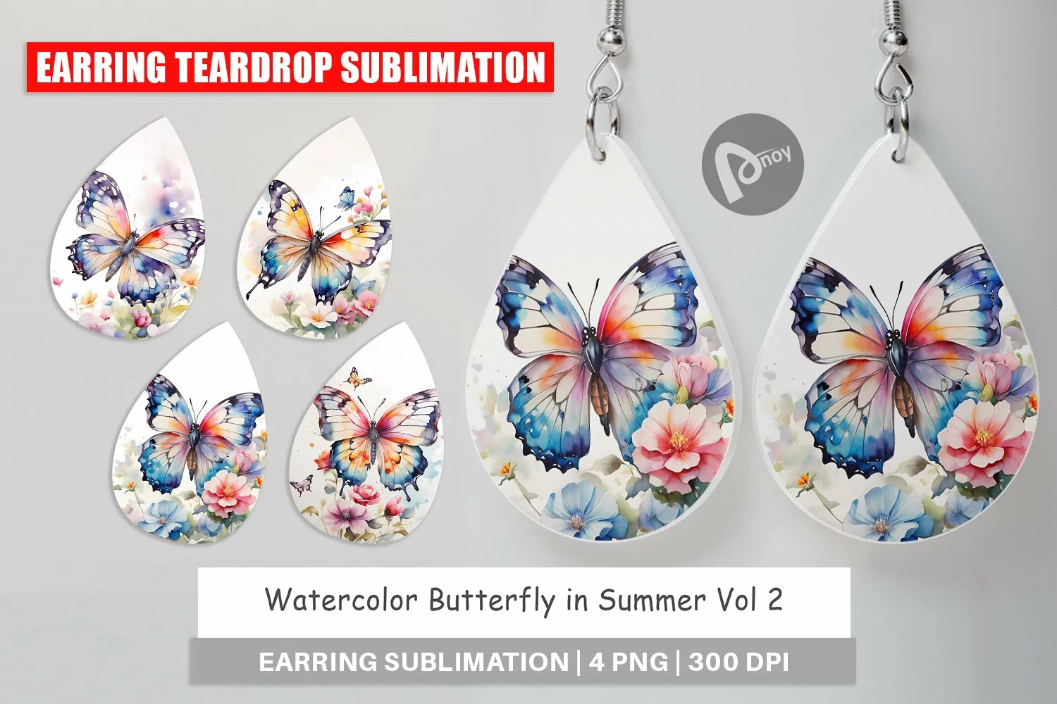Earring Teardrop Watercolor Butterfly product image 1