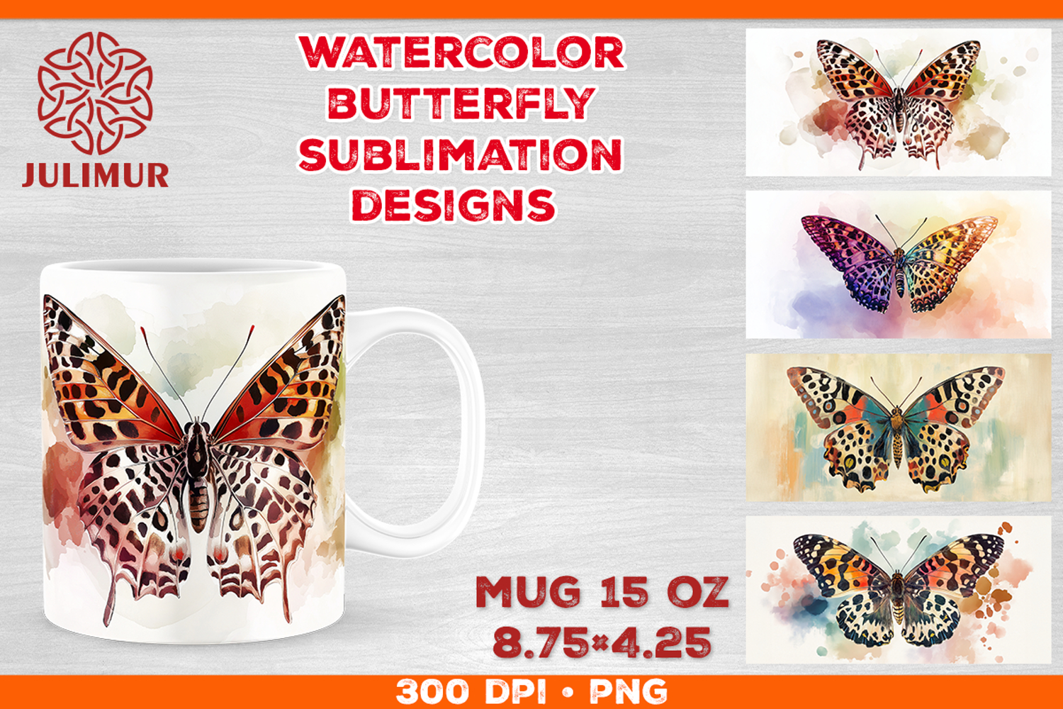 Watercolor Butterfly Mug Sublimation PNG Designs product image 1