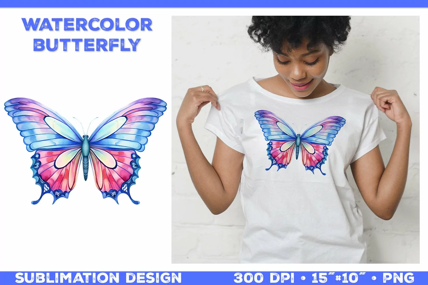 Watercolor Butterfly T Shirt Design. Butterfly Sublimation product image 1