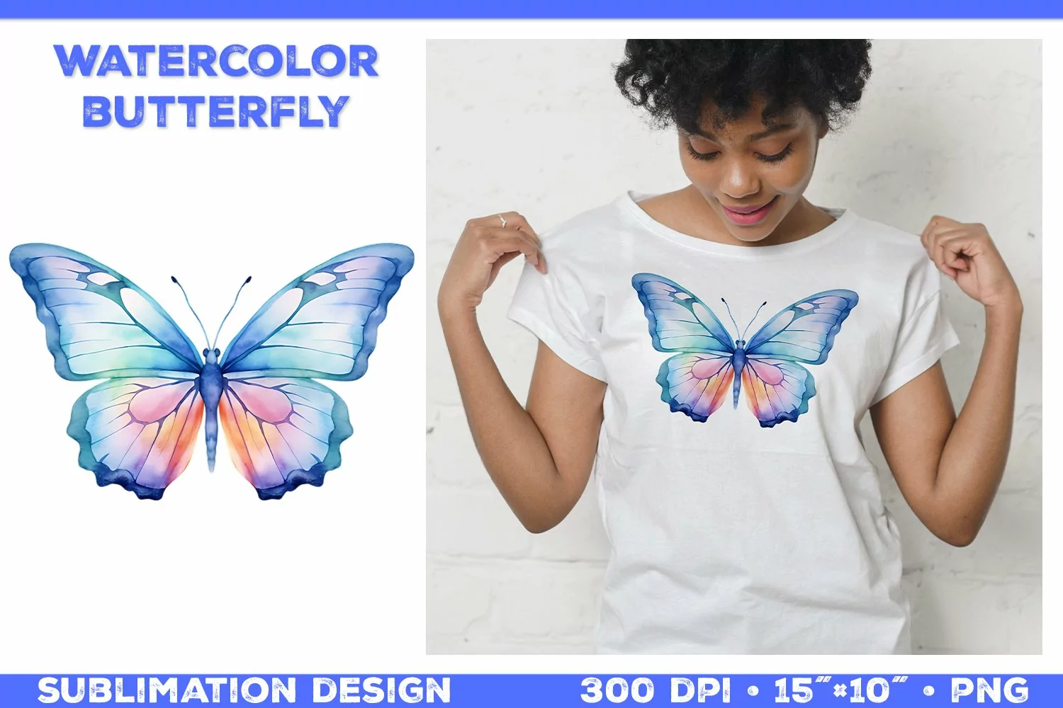 Watercolor Butterfly T Shirt Design. Butterfly Sublimation product image 1