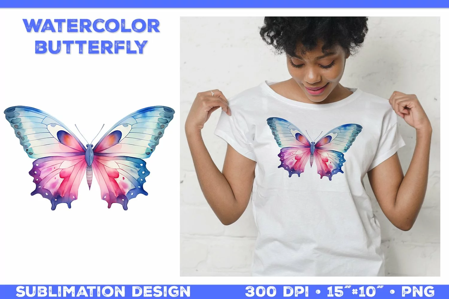 Watercolor Butterfly T Shirt Design. Butterfly Sublimation product image 1