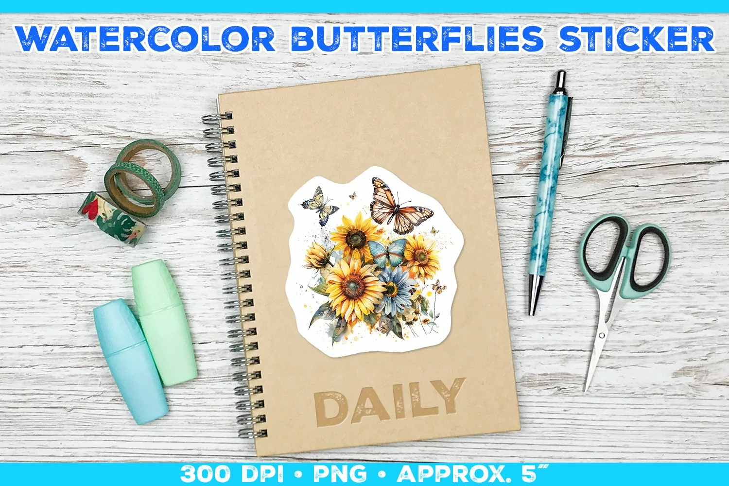 Watercolor Butterflies and Sunflowers Printable Stickers product image 1
