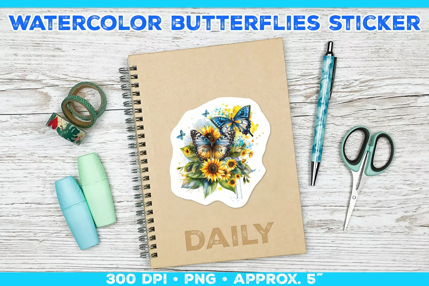 Watercolor Butterflies and Sunflowers Printable Stickers product image 1