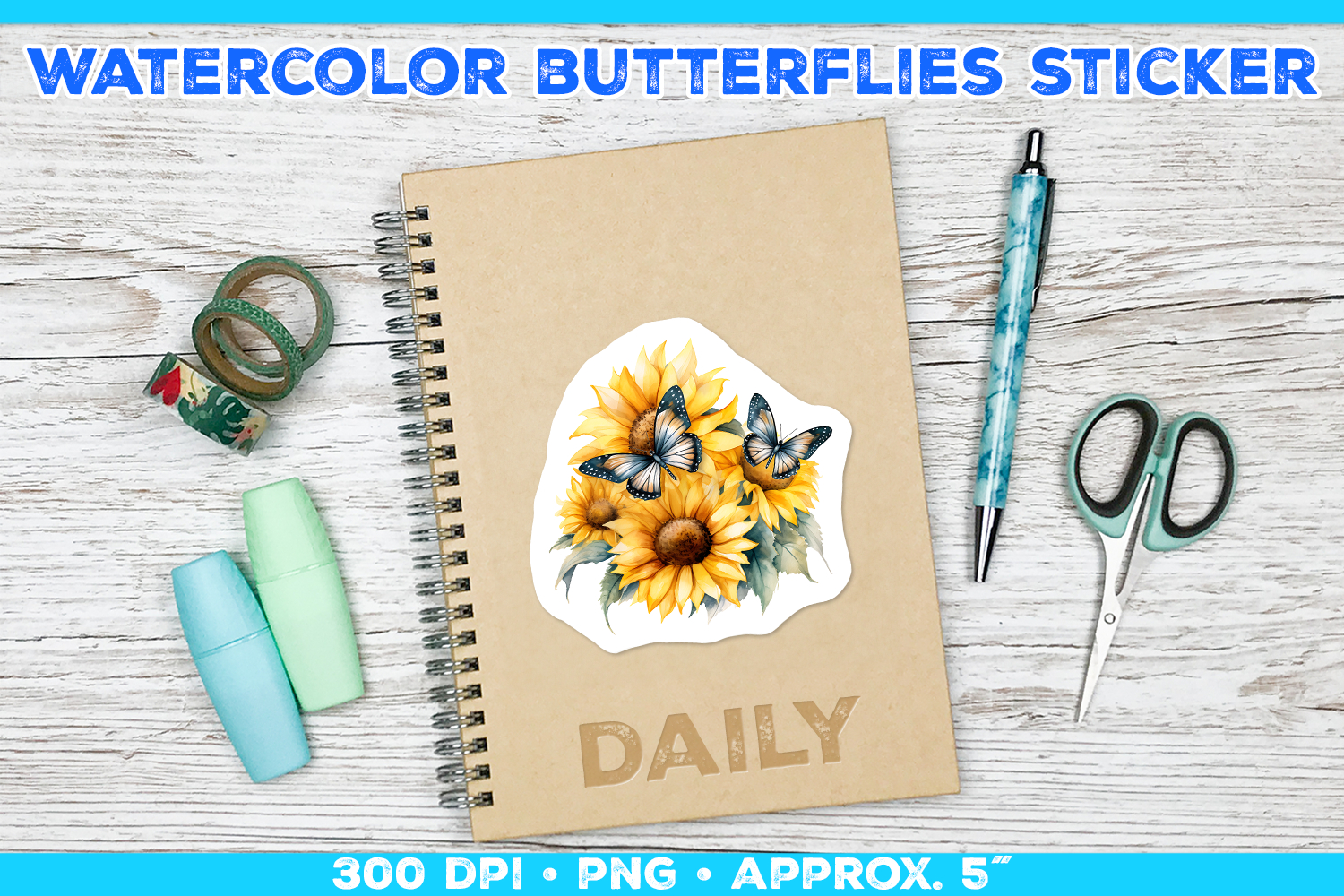 Watercolor Butterflies and Sunflowers Printable Stickers product image 1