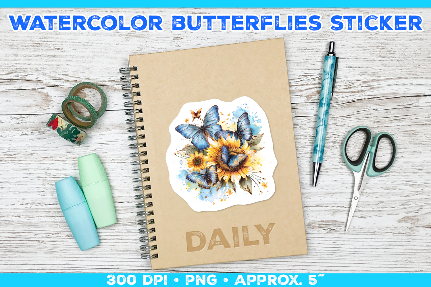 Watercolor Butterflies and Sunflowers Printable Stickers product image 1