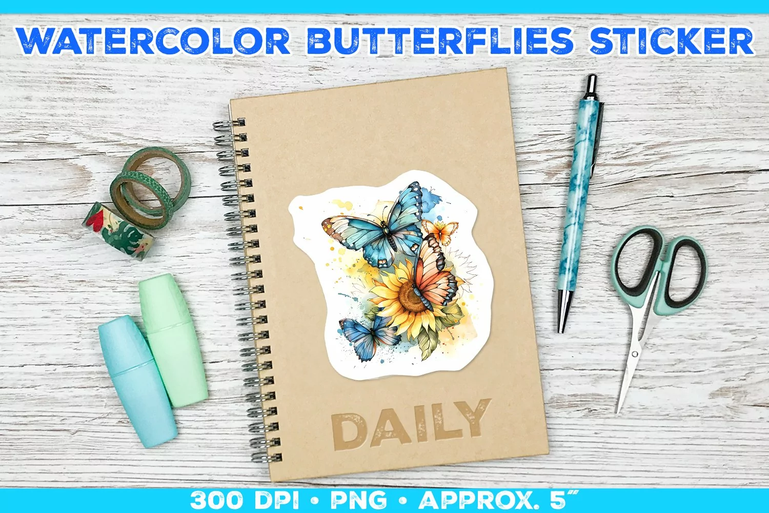 Watercolor Butterflies and Sunflowers Printable Stickers product image 1