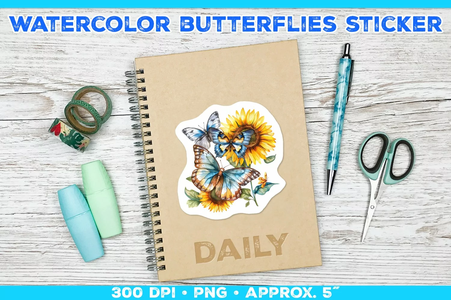 Watercolor Butterflies and Sunflowers Printable Stickers product image 1