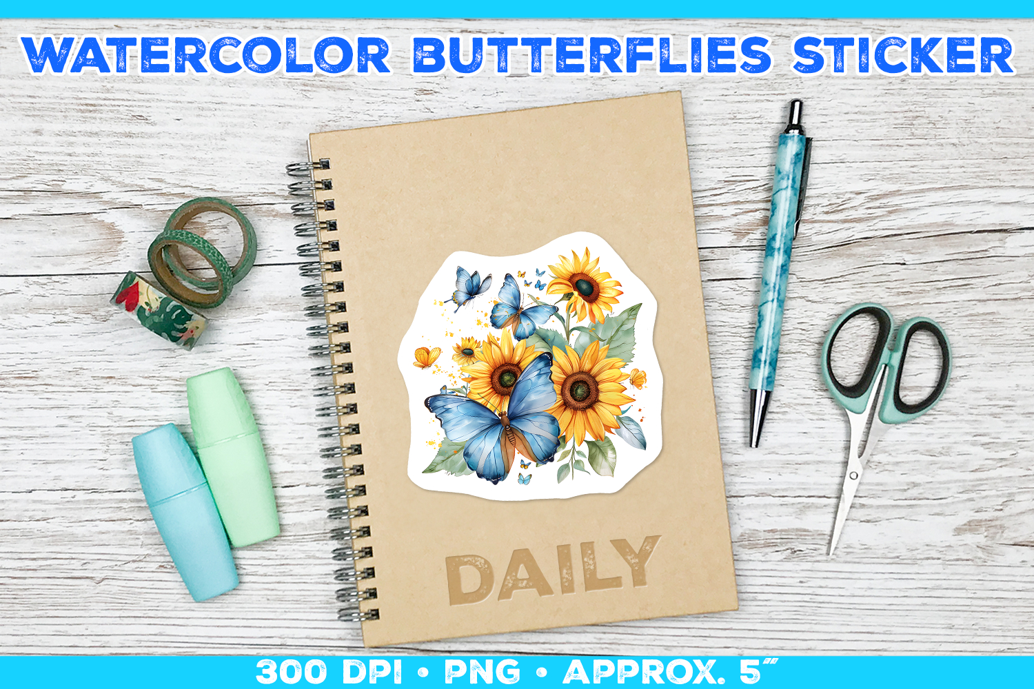 Watercolor Butterflies and Sunflowers Printable Stickers product image 1