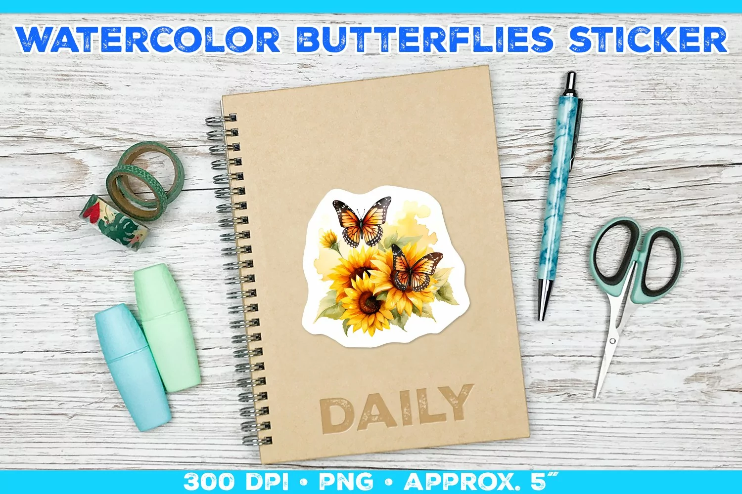 Watercolor Butterflies and Sunflowers Printable Stickers product image 1