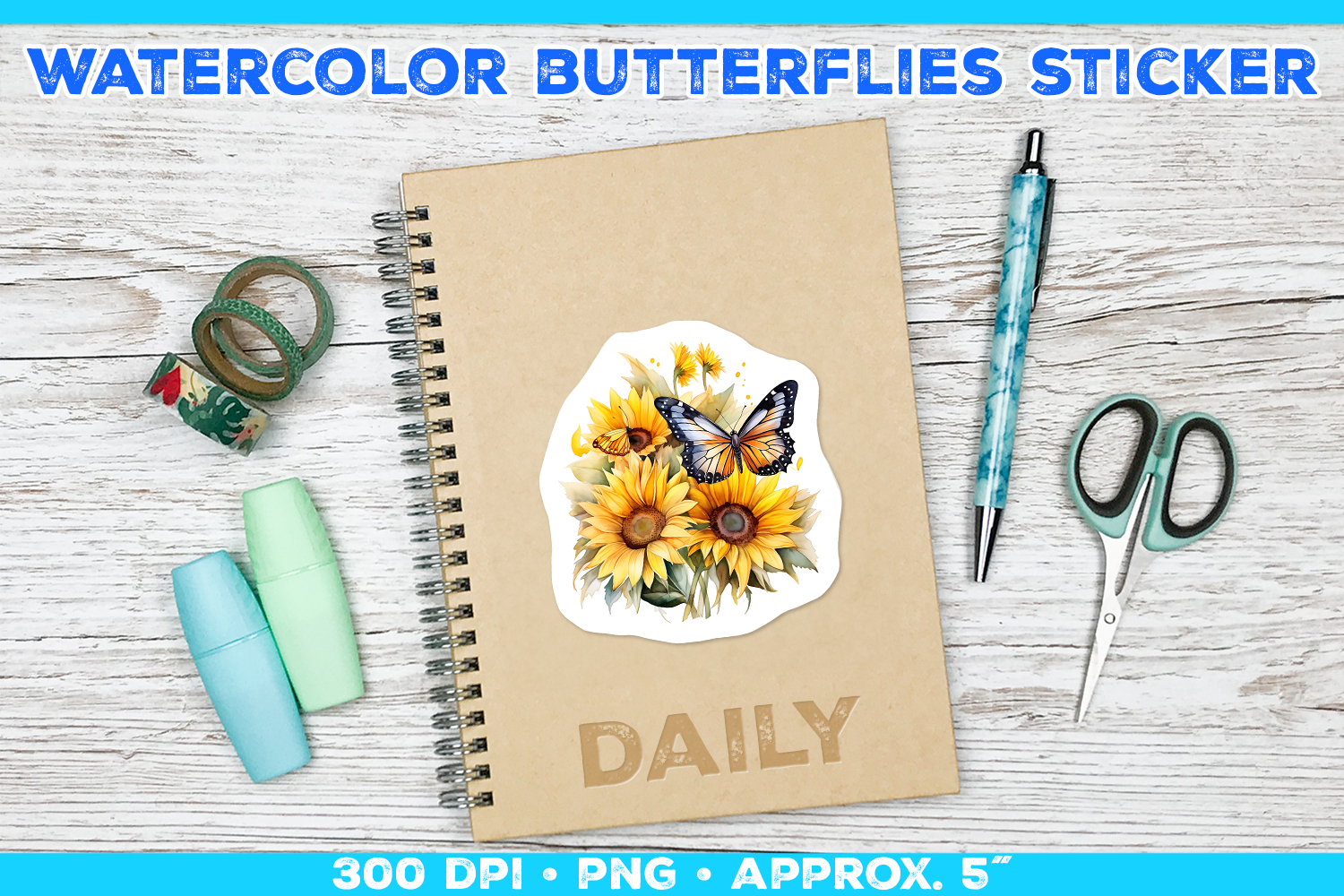 Watercolor Butterflies and Sunflowers Printable Stickers product image 1