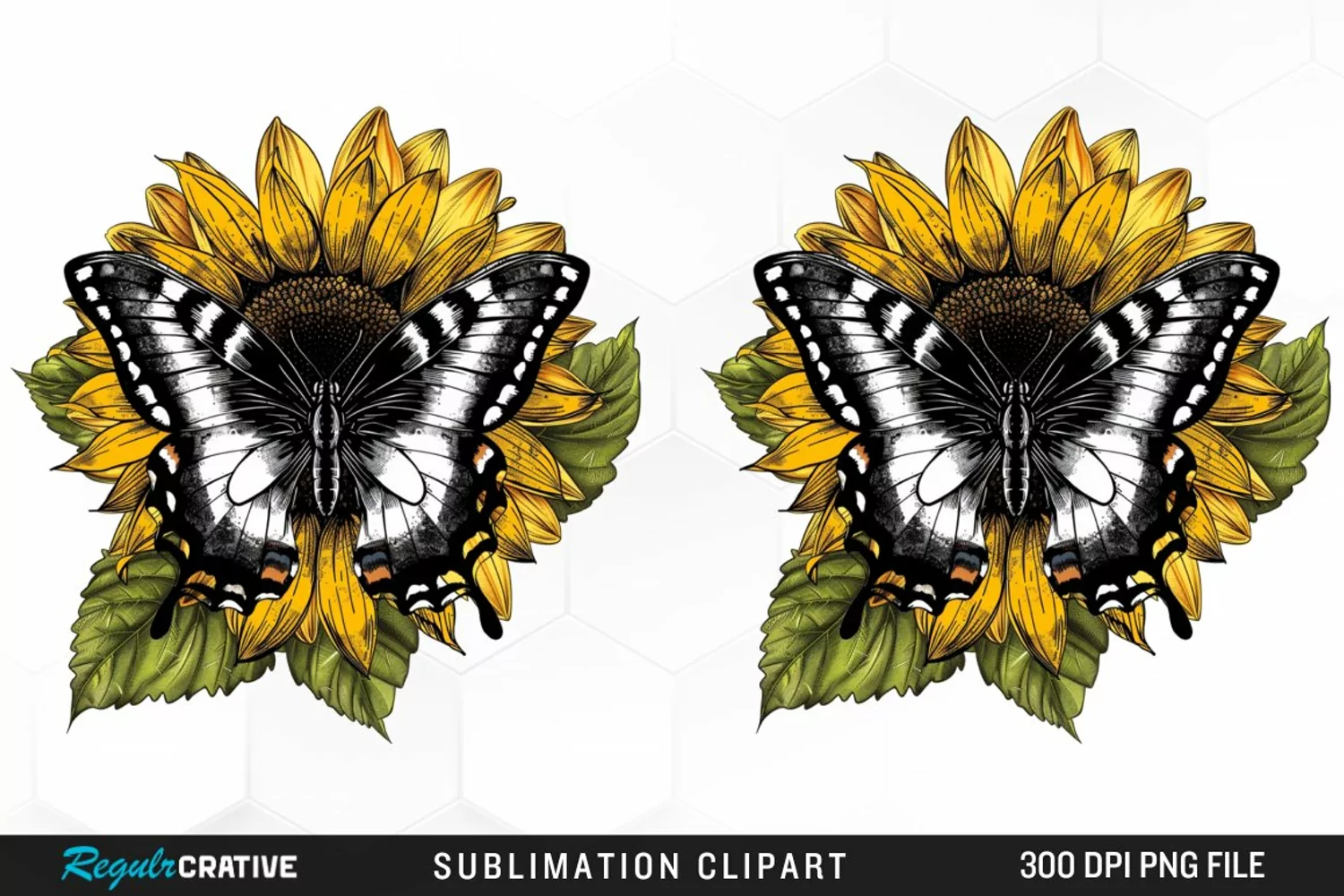 Watercolor Butterfly Sunflower Art Clipart product image 1