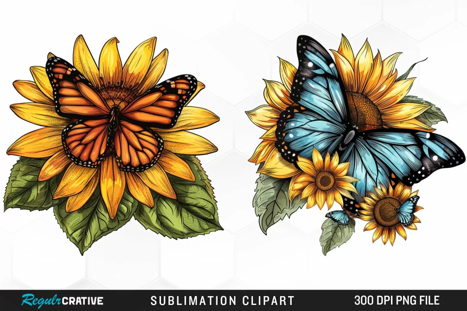 Watercolor Butterfly Sunflower Art Clipart product image 1