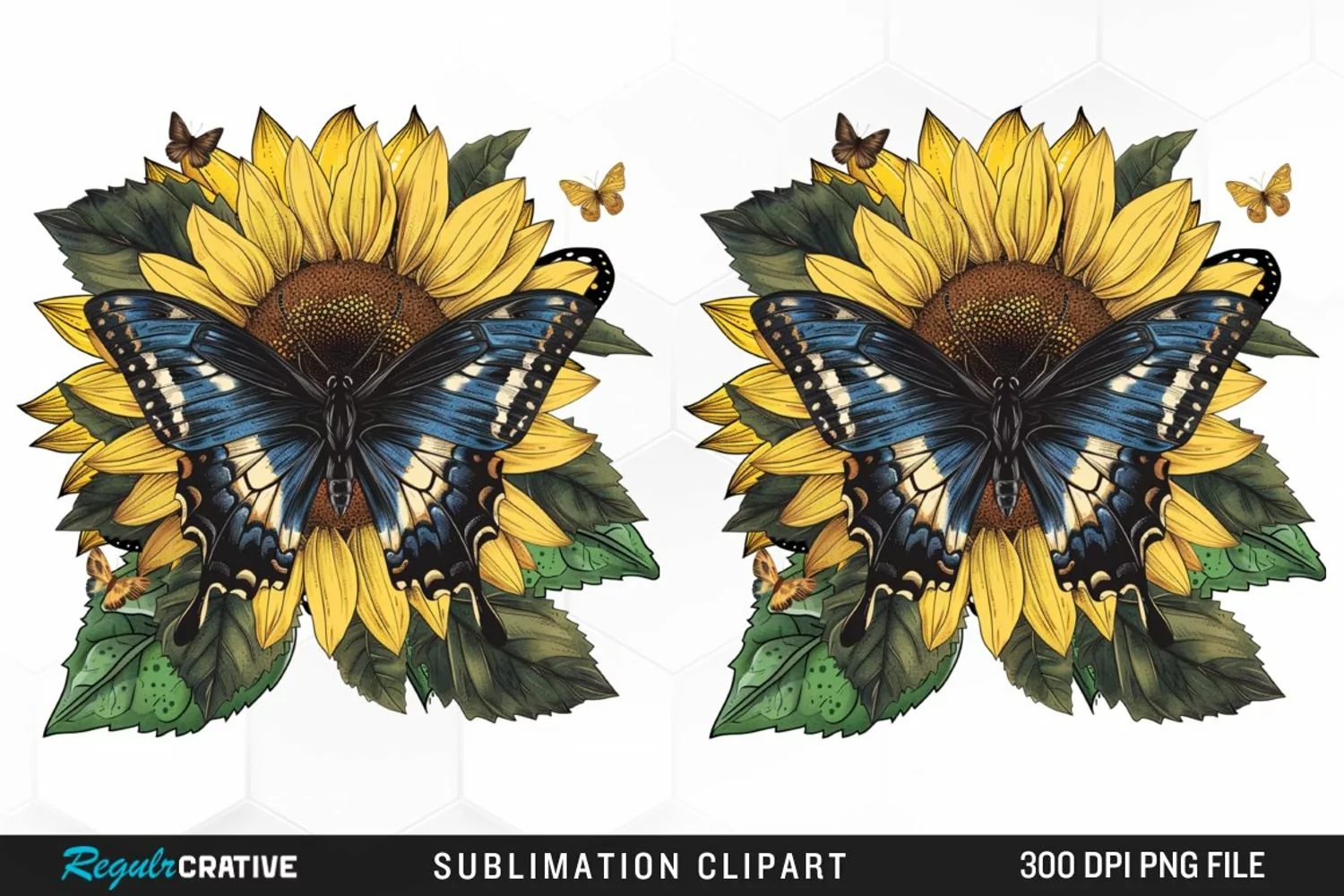 Watercolor Butterfly Sunflower PNG Clipart product image 1