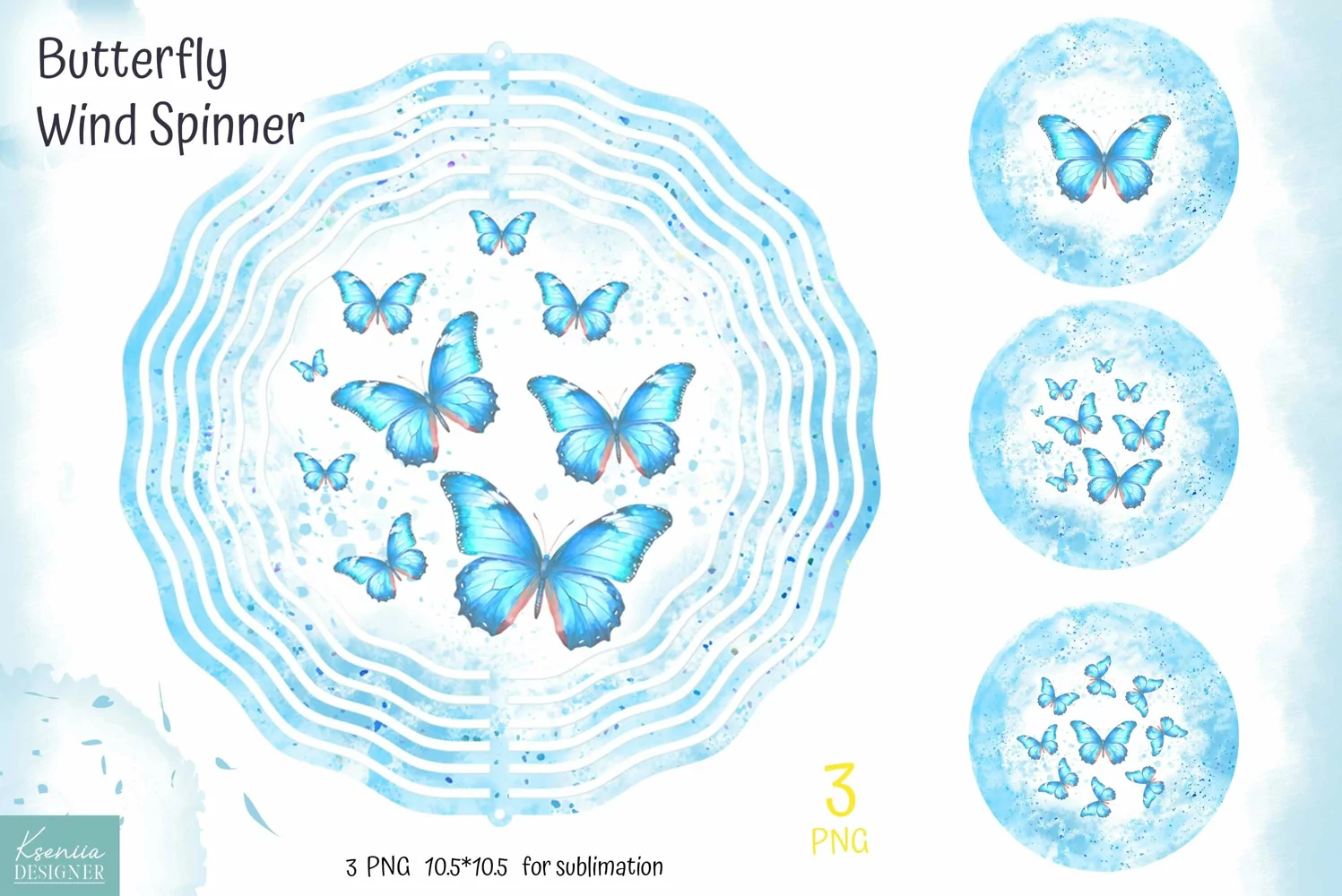 BlueTropical Butterfly|Watercolor Wind Spinner Sublimation product image 1