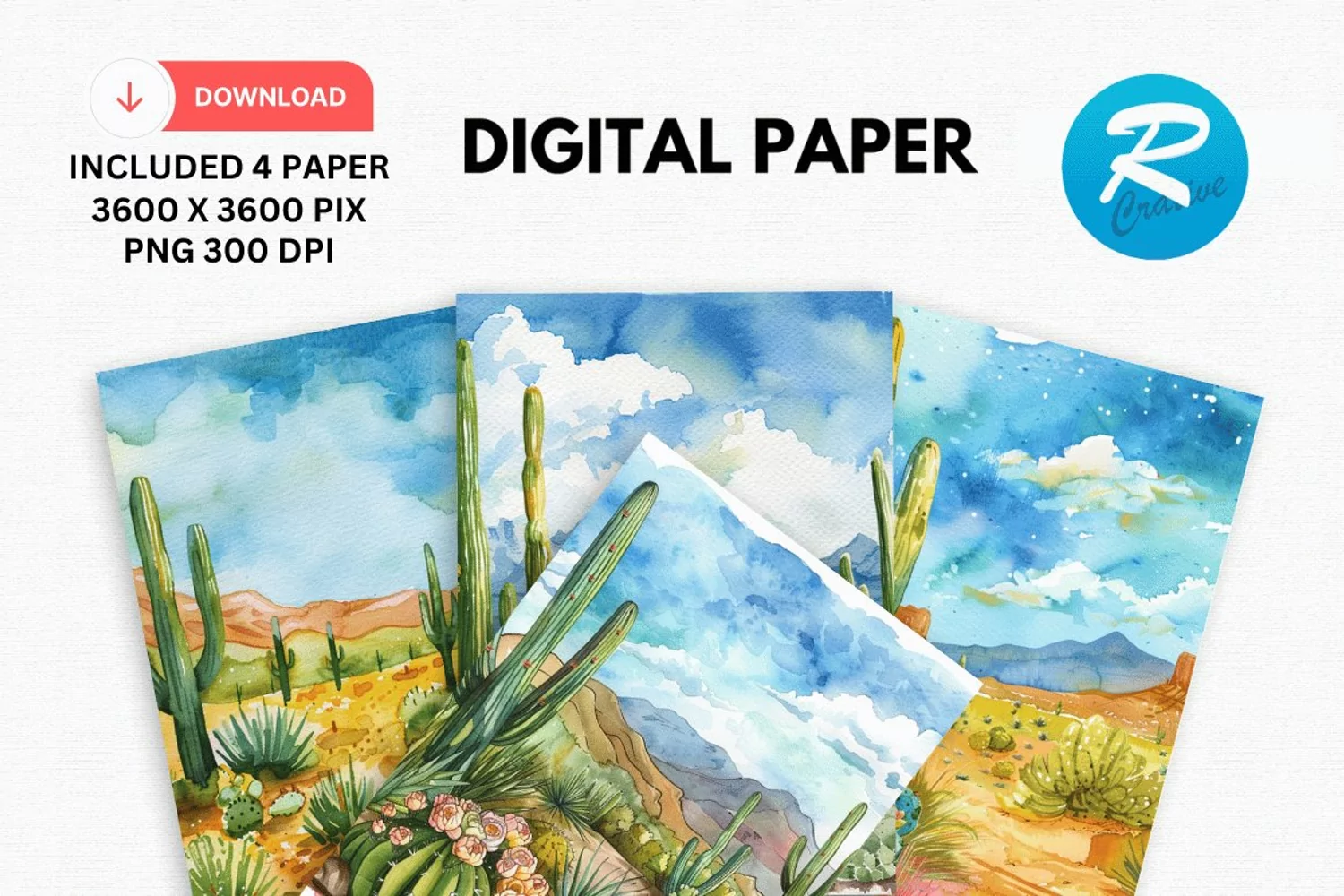 Watercolor Cactus Digital Paper, Cactus Background product image 1