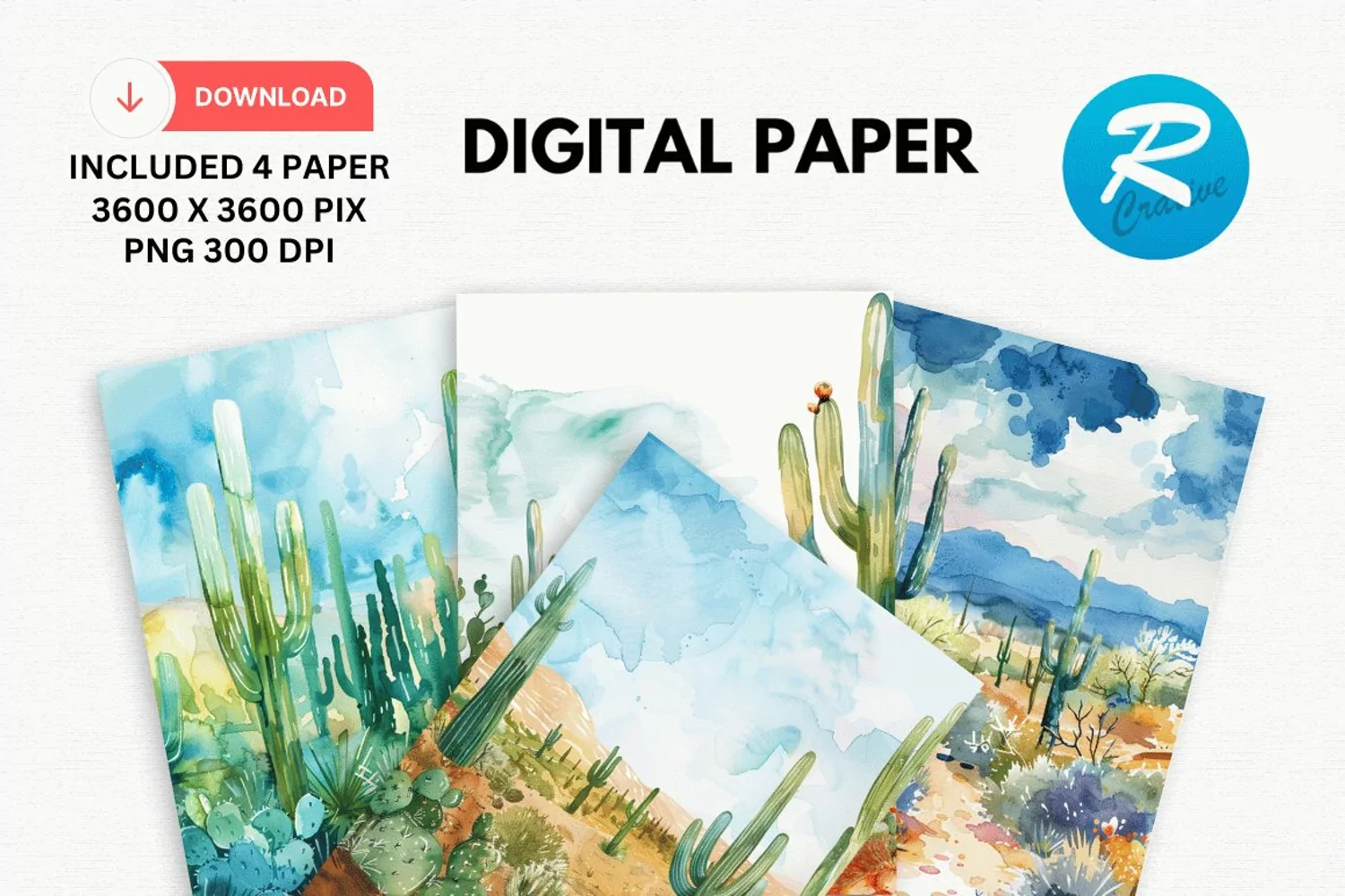 Watercolor Cactus Digital Paper, Cactus Background product image 1